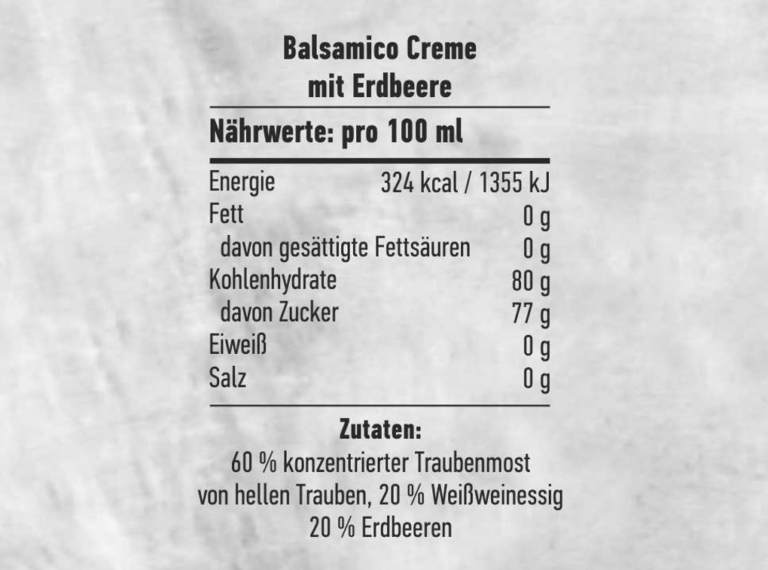 Balsamico Creme mit Erdbeere - Nährwerttabelle