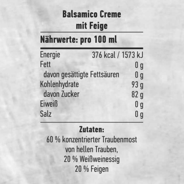 Balsamico-Creme mit Feige - Nährwerttabelle