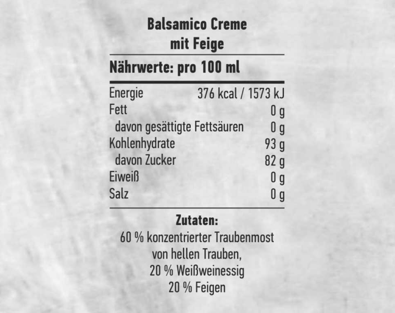 Balsamico-Creme mit Feige - Nährwerttabelle